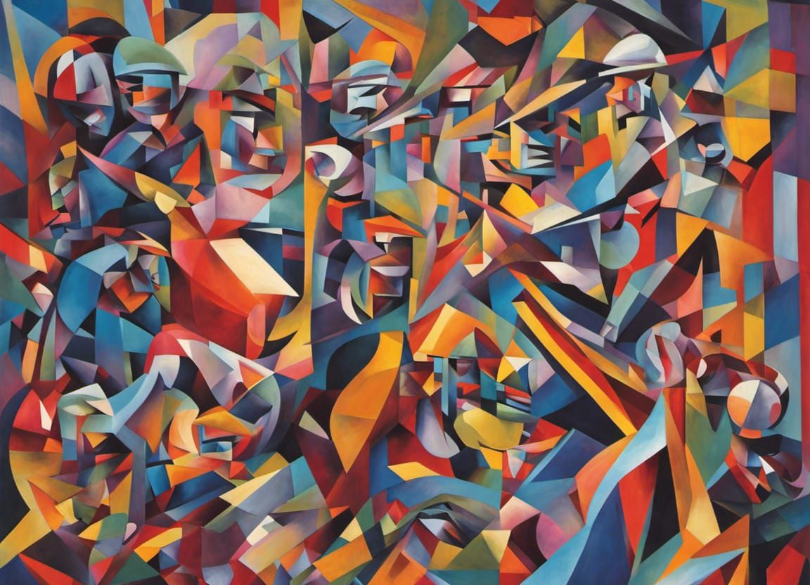 Cubist Zombie Dance in Geometric Fauvism Style