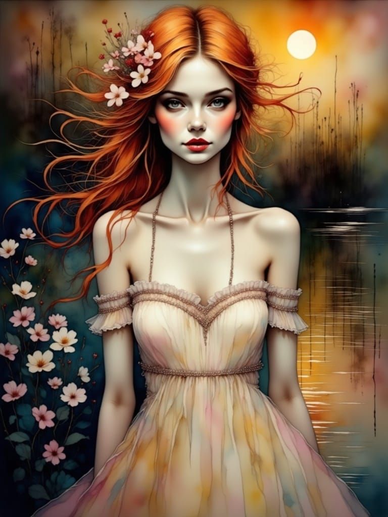 Elegant Woman in Moonlit Garden