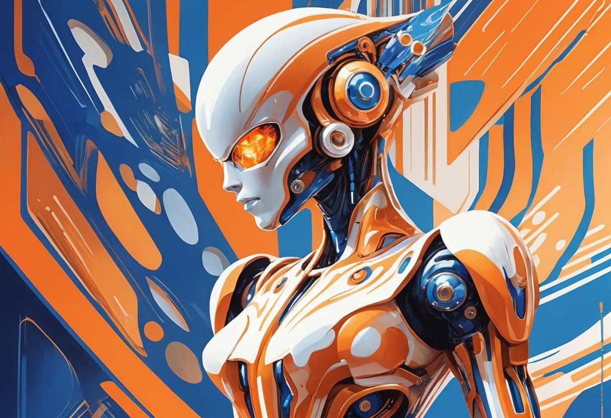 Futuristic Robot with White Helmet in Sci-Fi Art