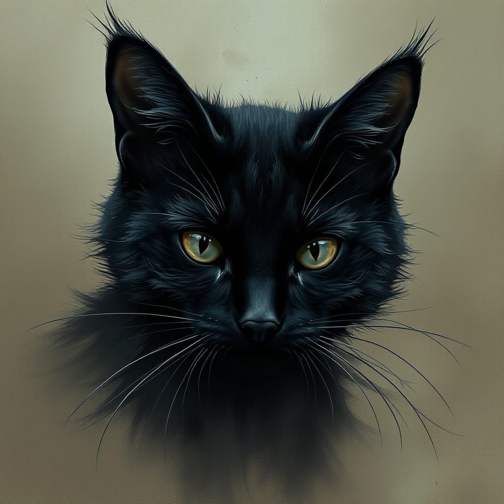 Surreal Black Cat in Haunting, High-Contrast Portrait