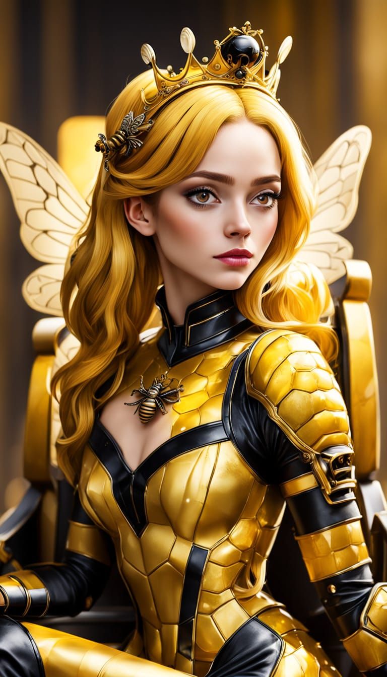 Humanoid Queen Bee Girl in Regal Honey Throne Room