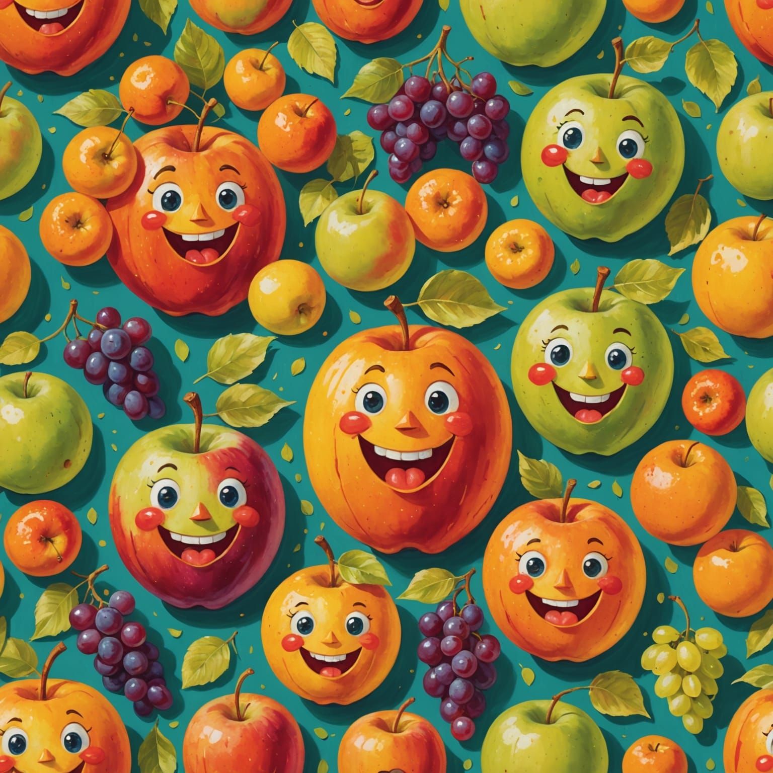 Cheerful Anthropomorphic Fruits in a Cornucopia Portrait