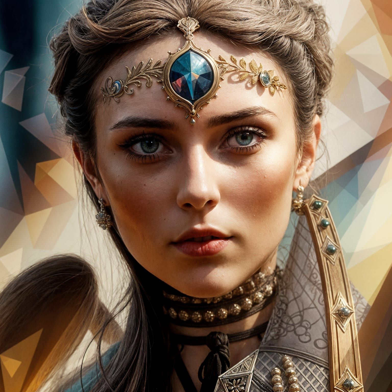 Girl Rides Horse with Sword in Hand, in a Minimalist Victori...