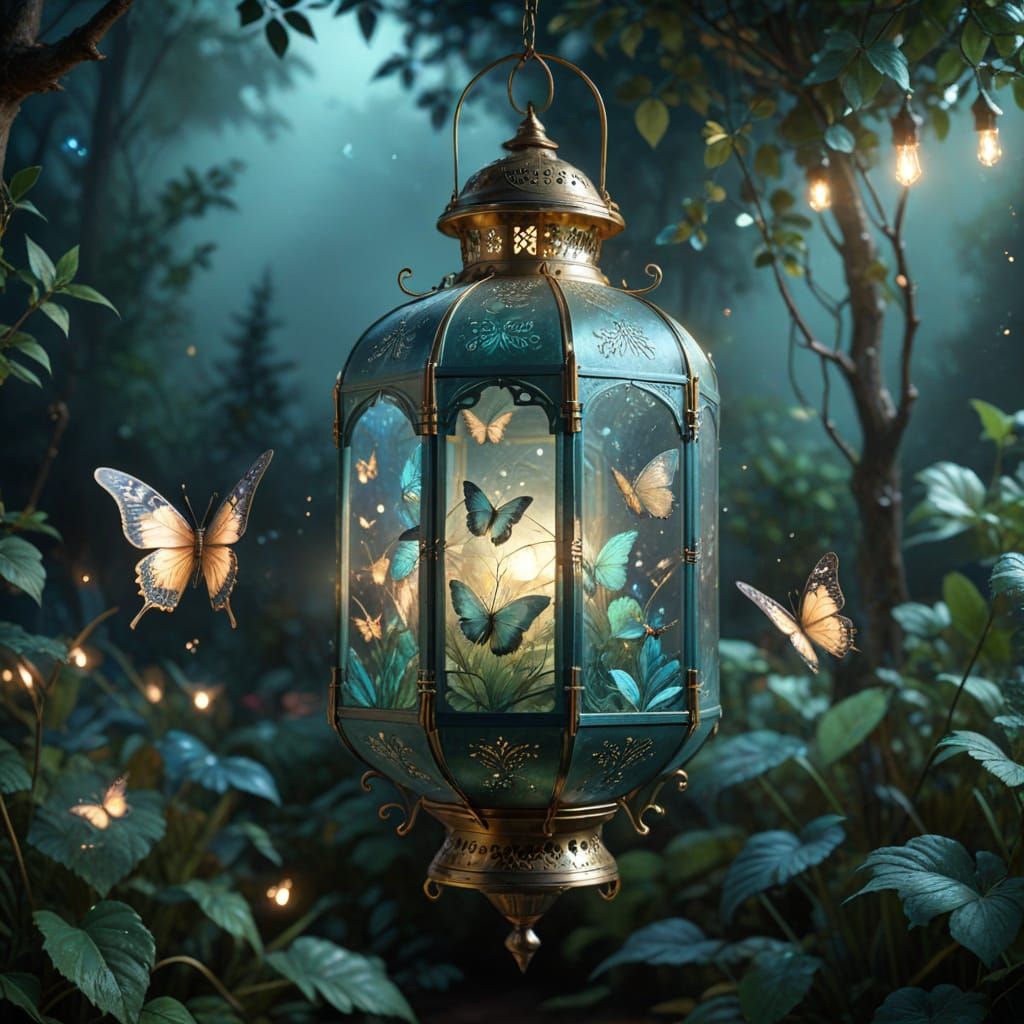 Ink Butterflies Dance in Moonlit Garden