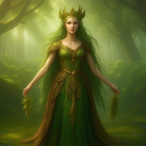 Beautiful Hamadryad in Mystical Forest