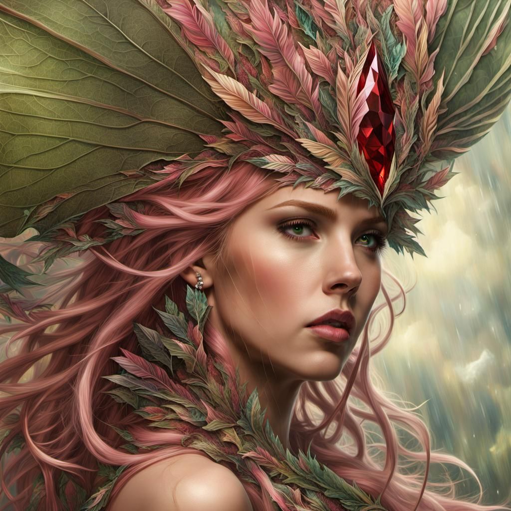 Unakite Crystal Fairy with Red Hair in Fantasy Art