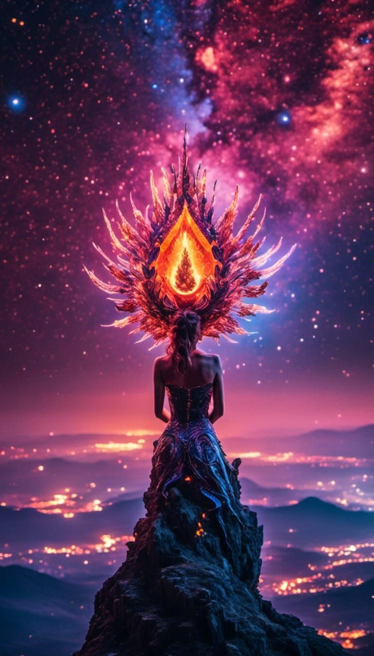 Futuristic Fire Phoenix Against Solar Eclipse