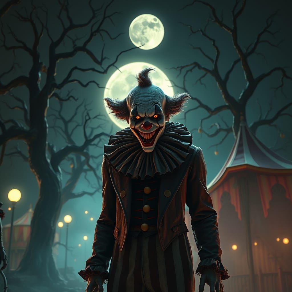 Eerie Carnival Clown in Dark Fantasy Style