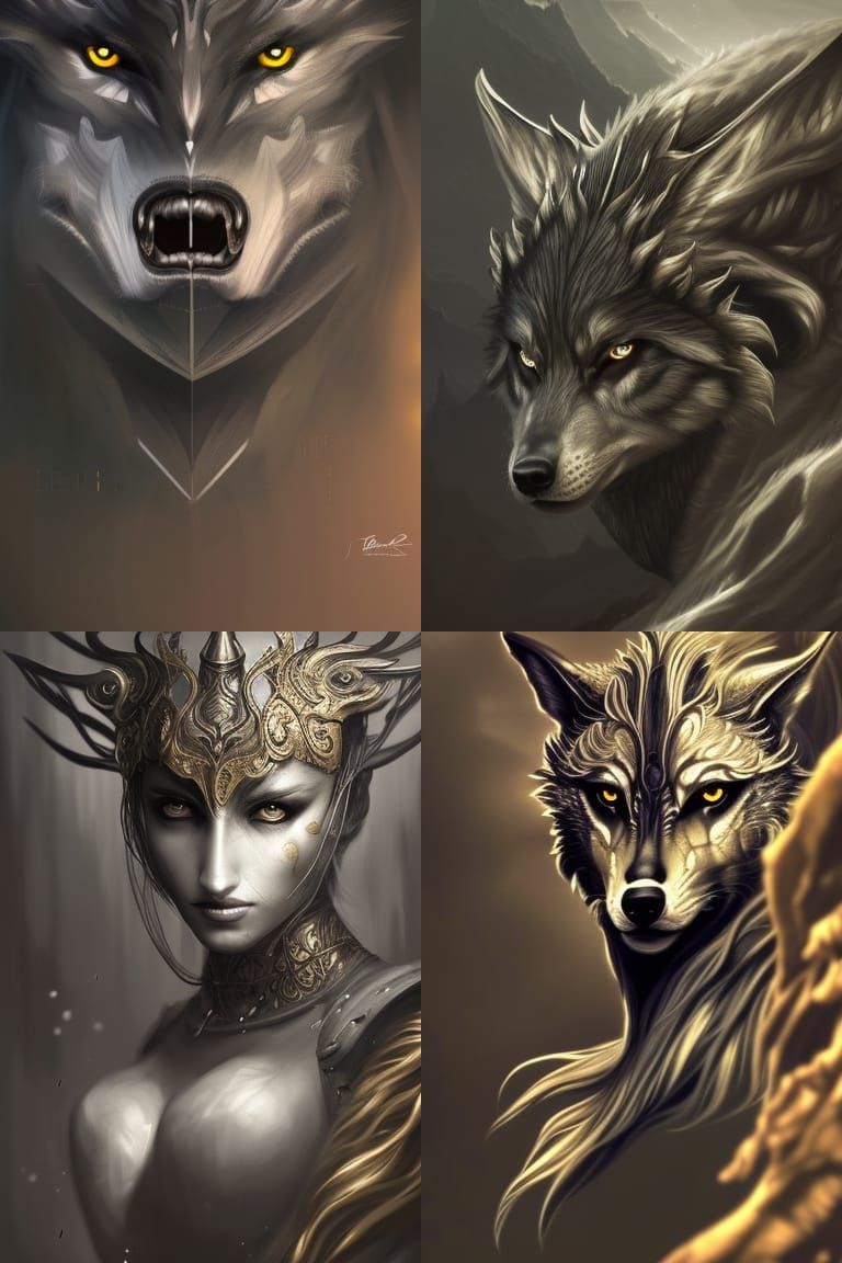 Fantasy Wolf Girl in Silver Armor, Digital Art