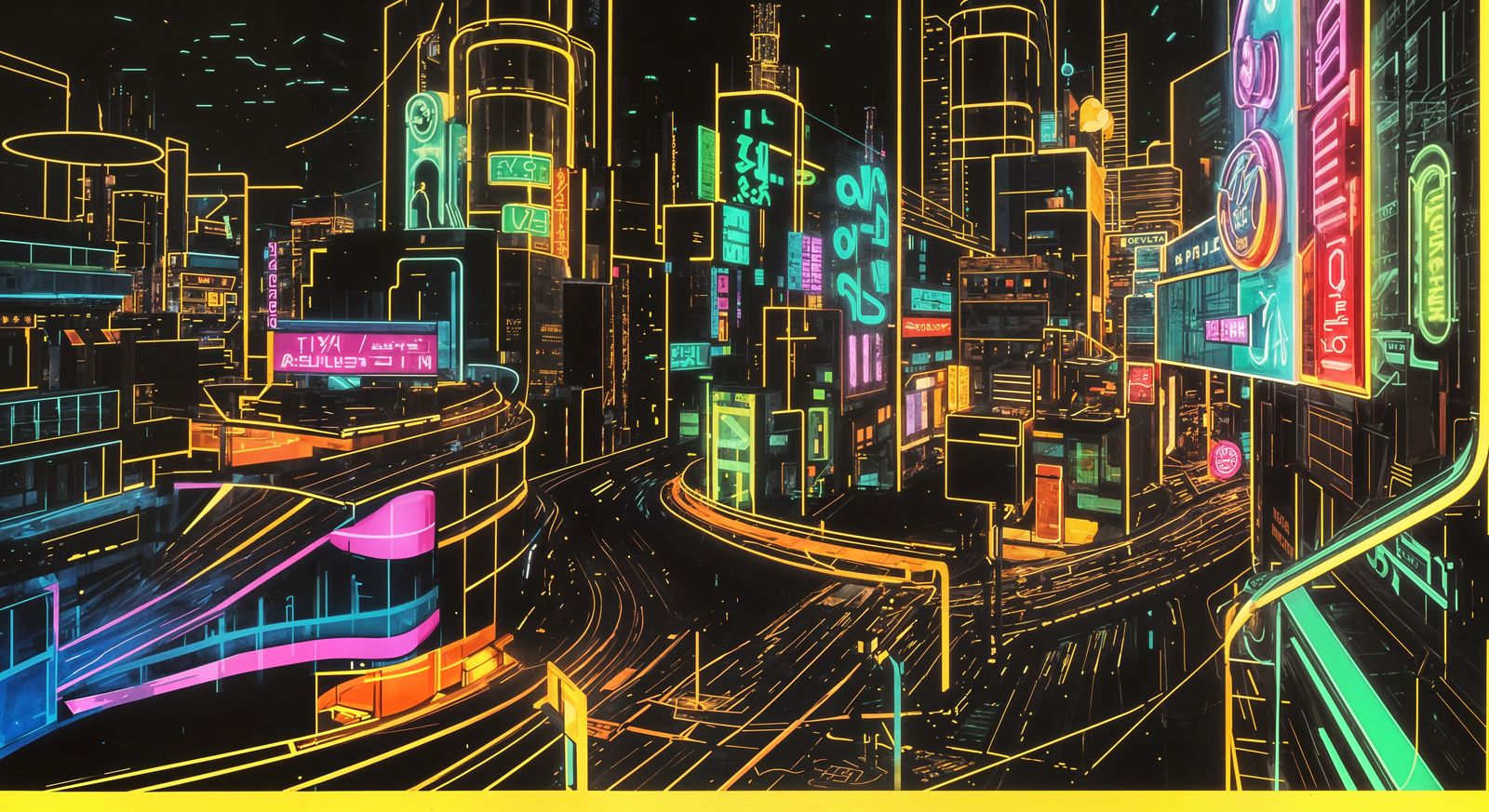 Glowing Neon Retrofuturism Cityscape
