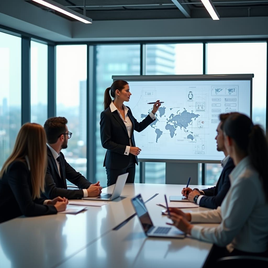 Confident CEO Leads AI Innovation Meeting