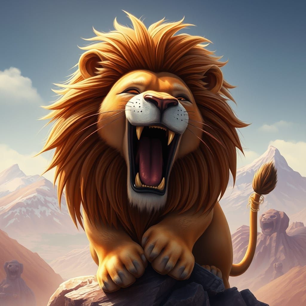 Supercute Lion Roaring in Watercolor Storybook Style