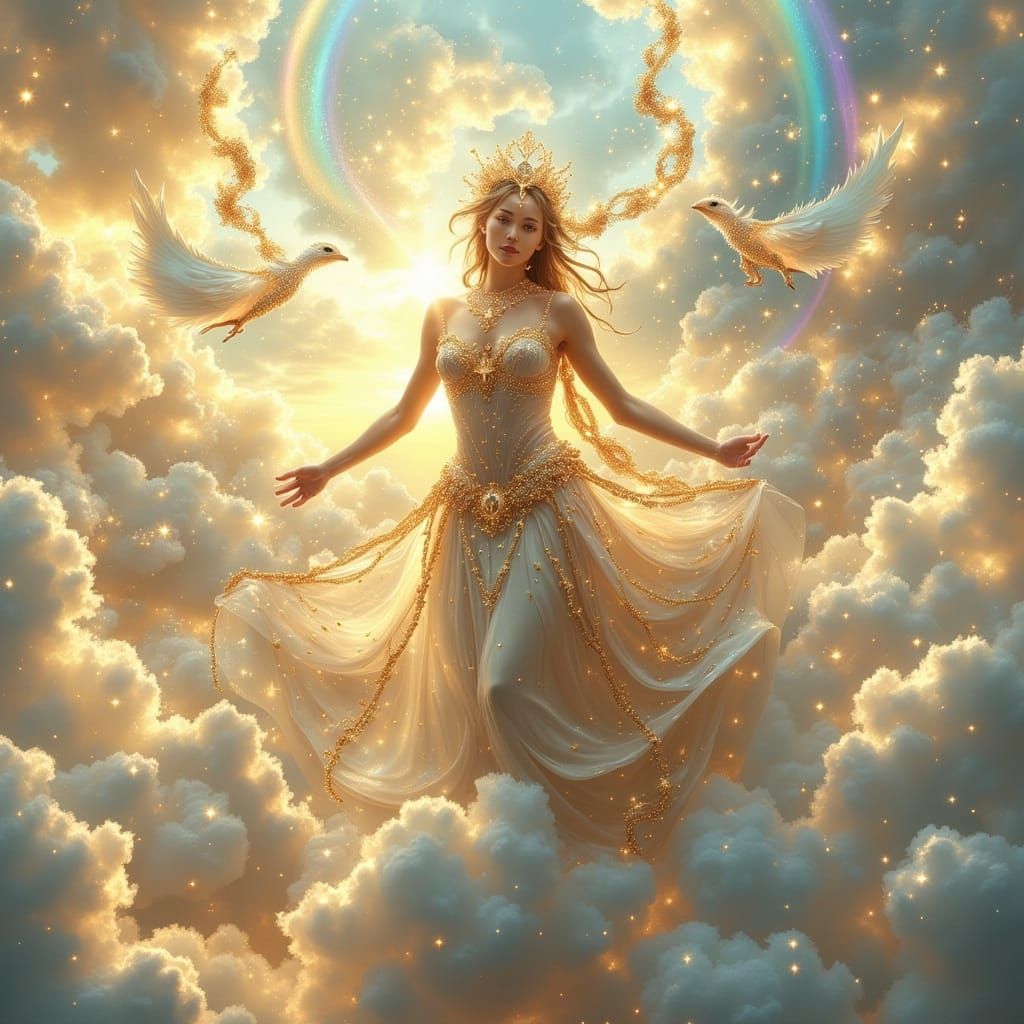 Dragon Goddess Creating a Rainbow in the Clouds