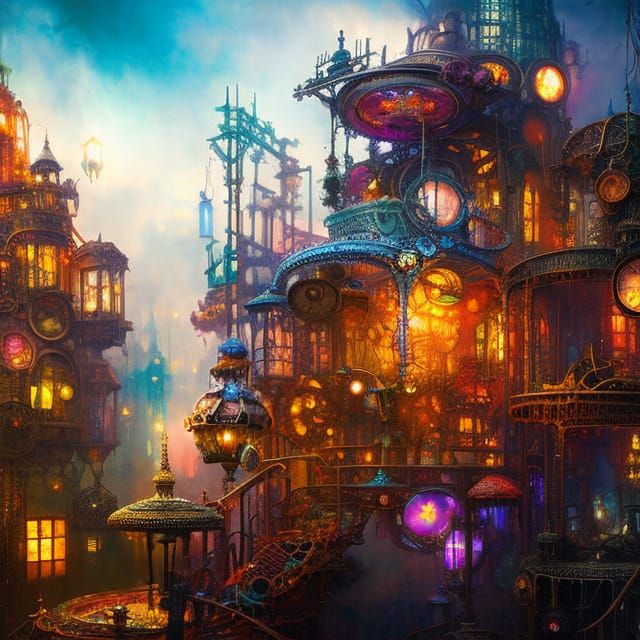 Steampunk Floral Cascade with Liquid Gold Art