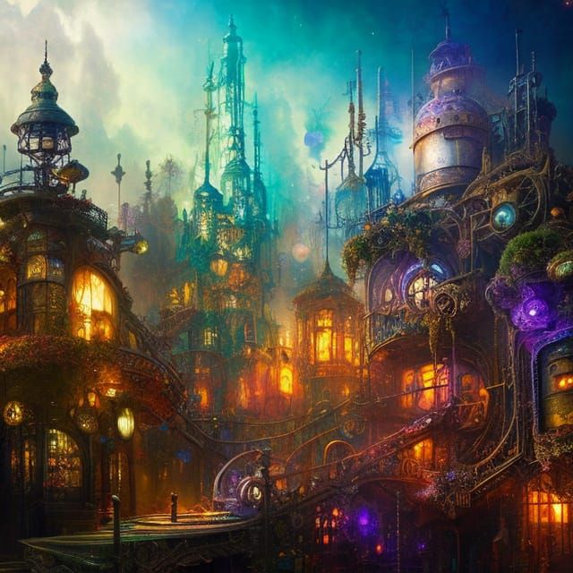 Steampunk Floral Cascade in Liquid Gold