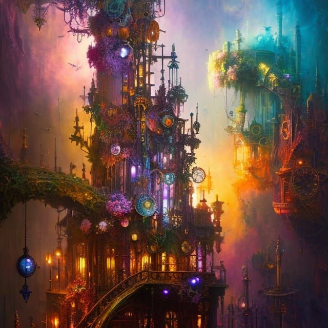 Steampunk Floral Cascade in Ornate Liquid Gold Style