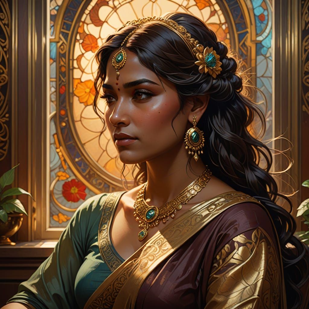 Beautiful Indian Woman Portrait with Golden Light