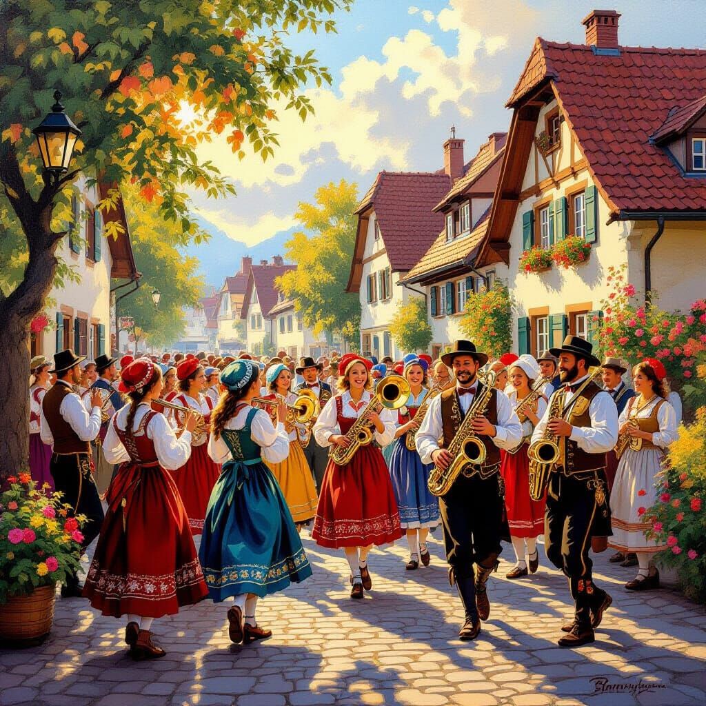 Village Festival with Folk Costumes and Brass Band