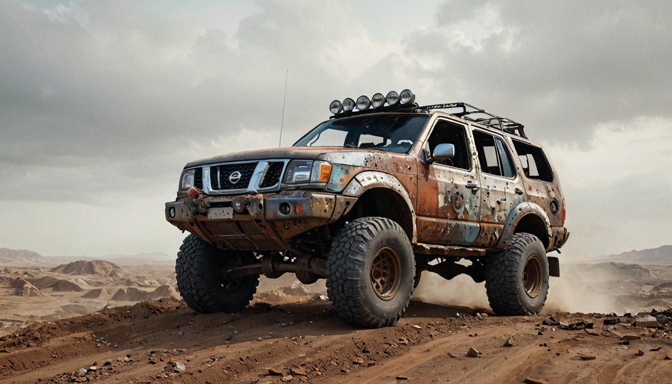 Aggressive Salvaged Nissan Pathfinder in Horror Style