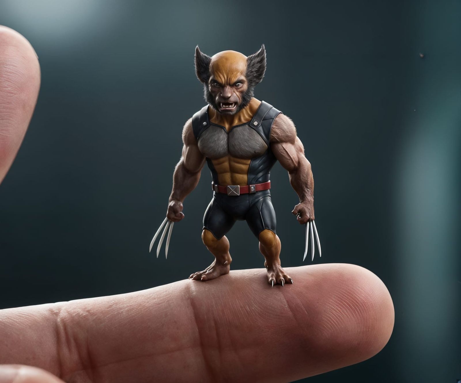 Close-Up of a Tiny Wolverine on a Finger