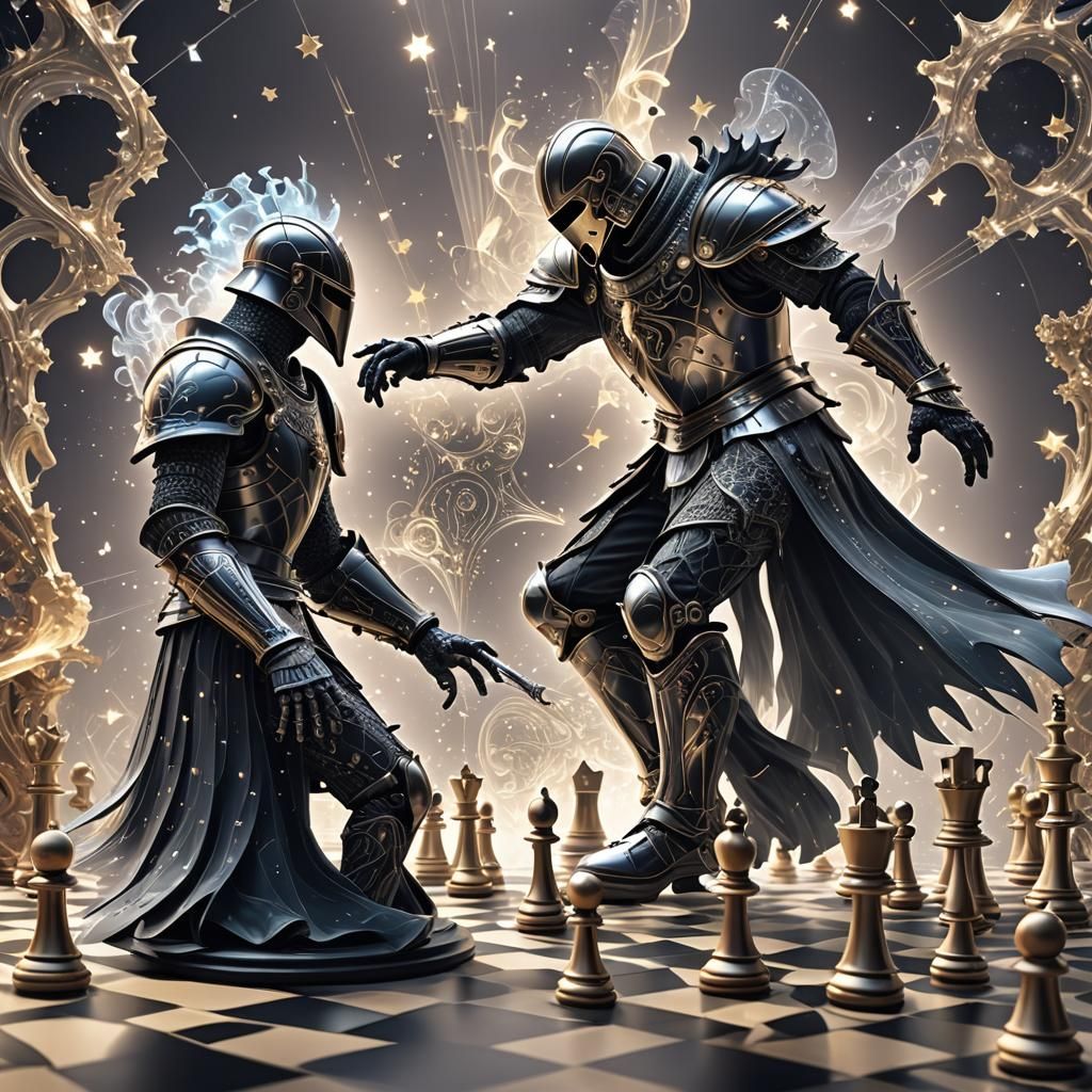 Chess Pieces Battle with Magic Art