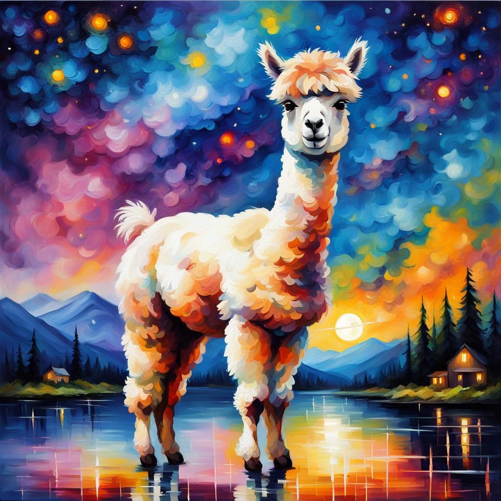 Astral Alpaca Aurora Borealis Impasto Style