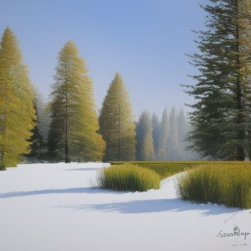 Winter Forest Drawing in Sempé Style