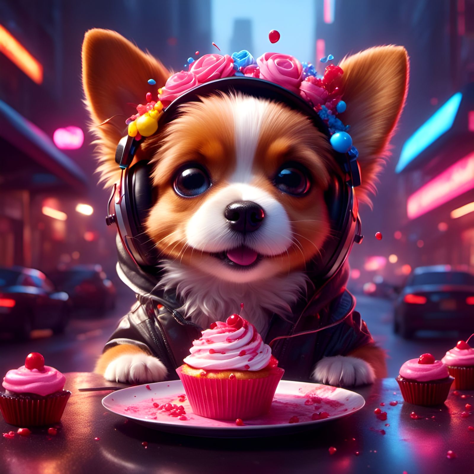 Adorable Dog Cupcake Portrait in Animation Style