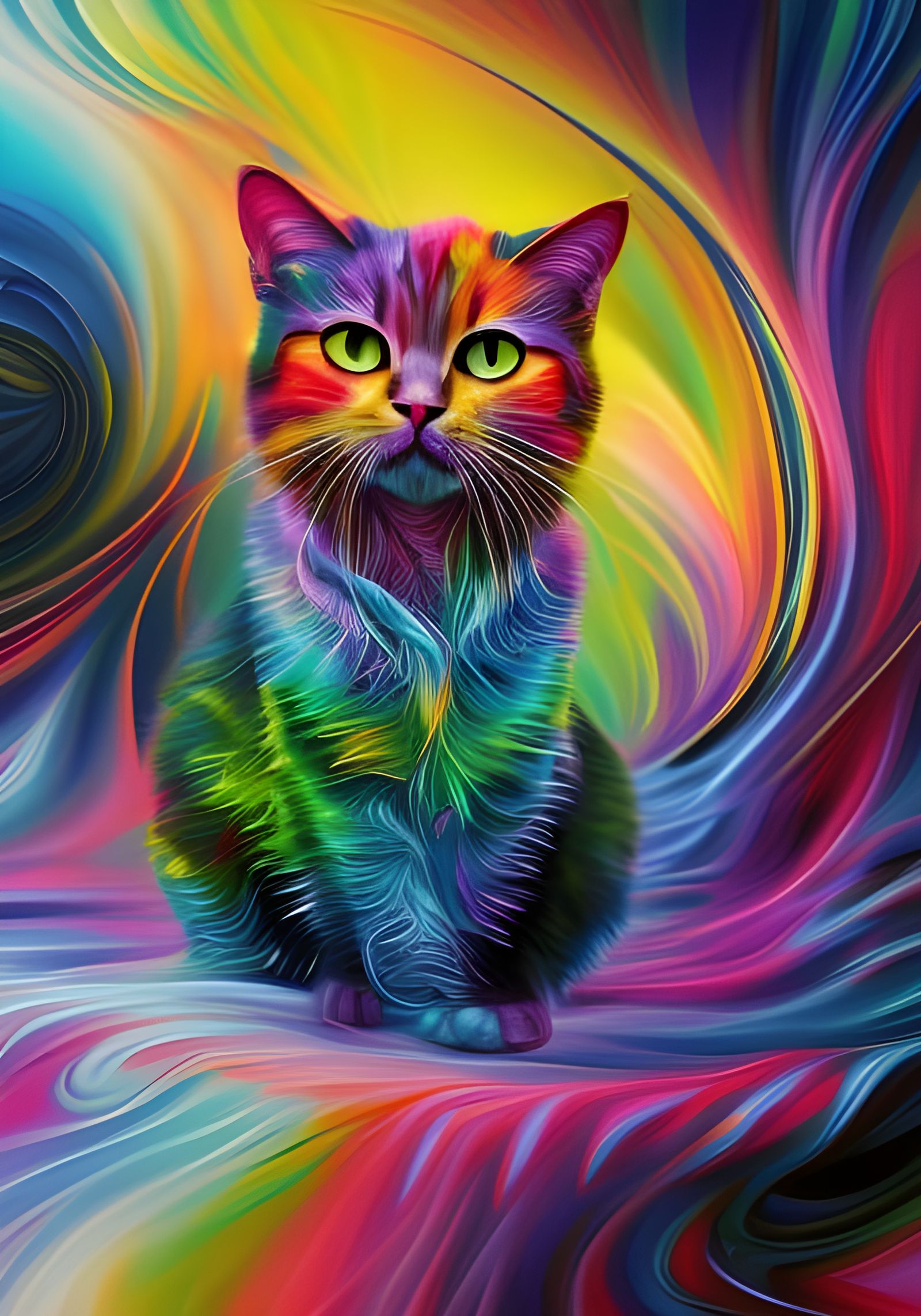 Cosmic Cafe Cat in Dimensional Graffiti Style