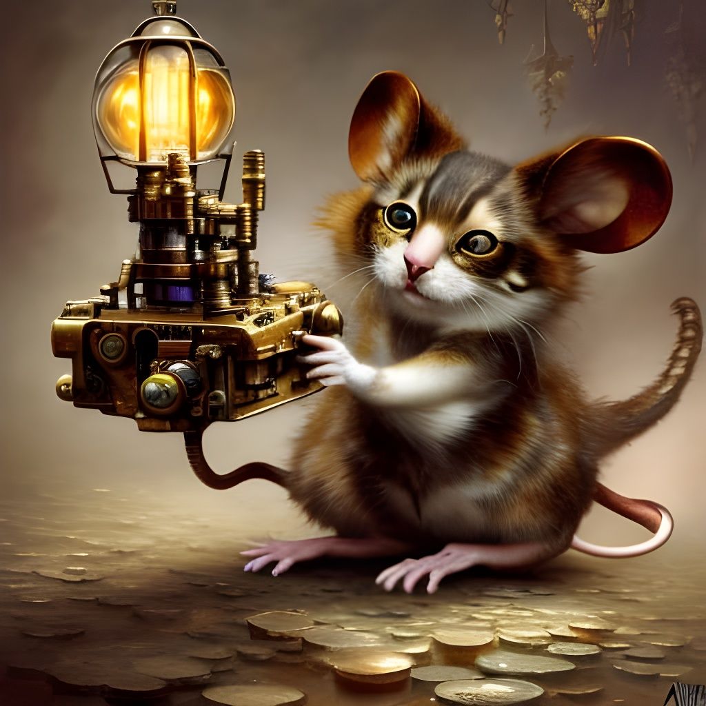 Steampunk Mouse vs Cat: Photorealistic Battle