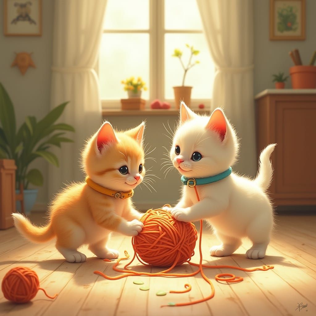 Dynamic Scene of Two Young Kittens