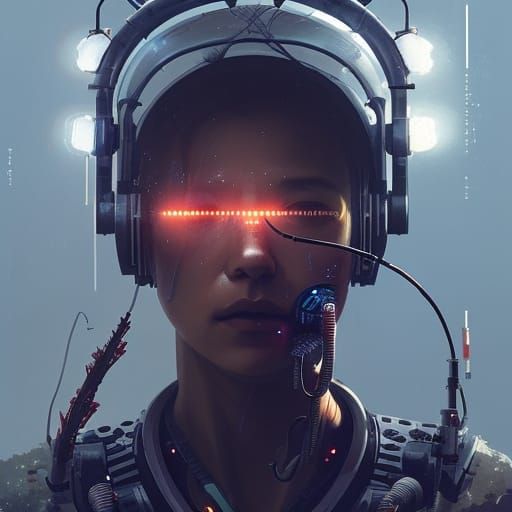 Cyberpunk Radio Operator with Japanese Ornamentation