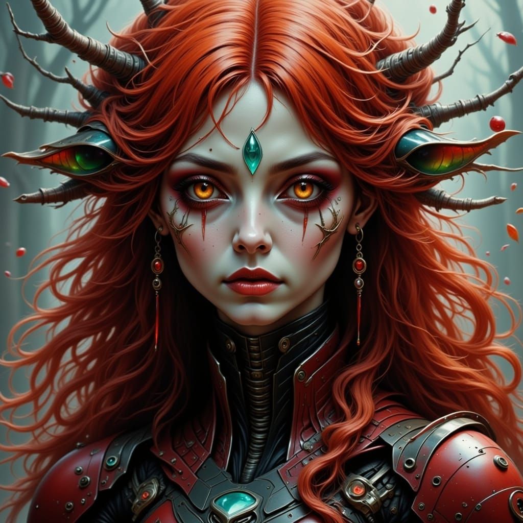 Beautiful Alien Woman with Flowing Red Hair