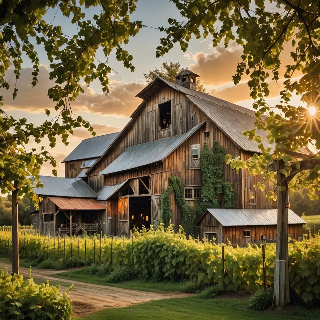 Napa Valley Barn Home with Glass Silo at Sunset