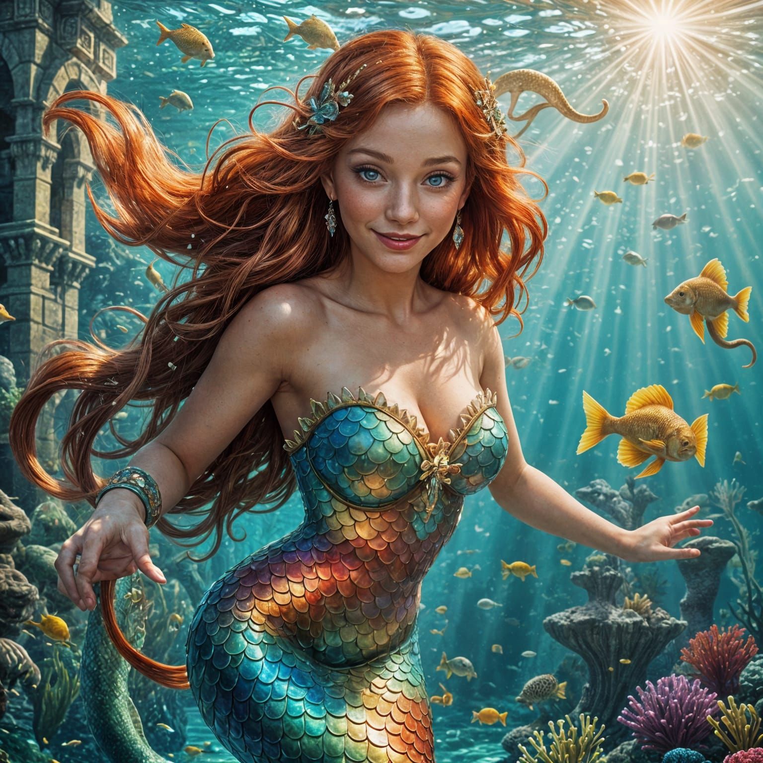 Mermaid in Fantasy Atlantis Underwater Scene