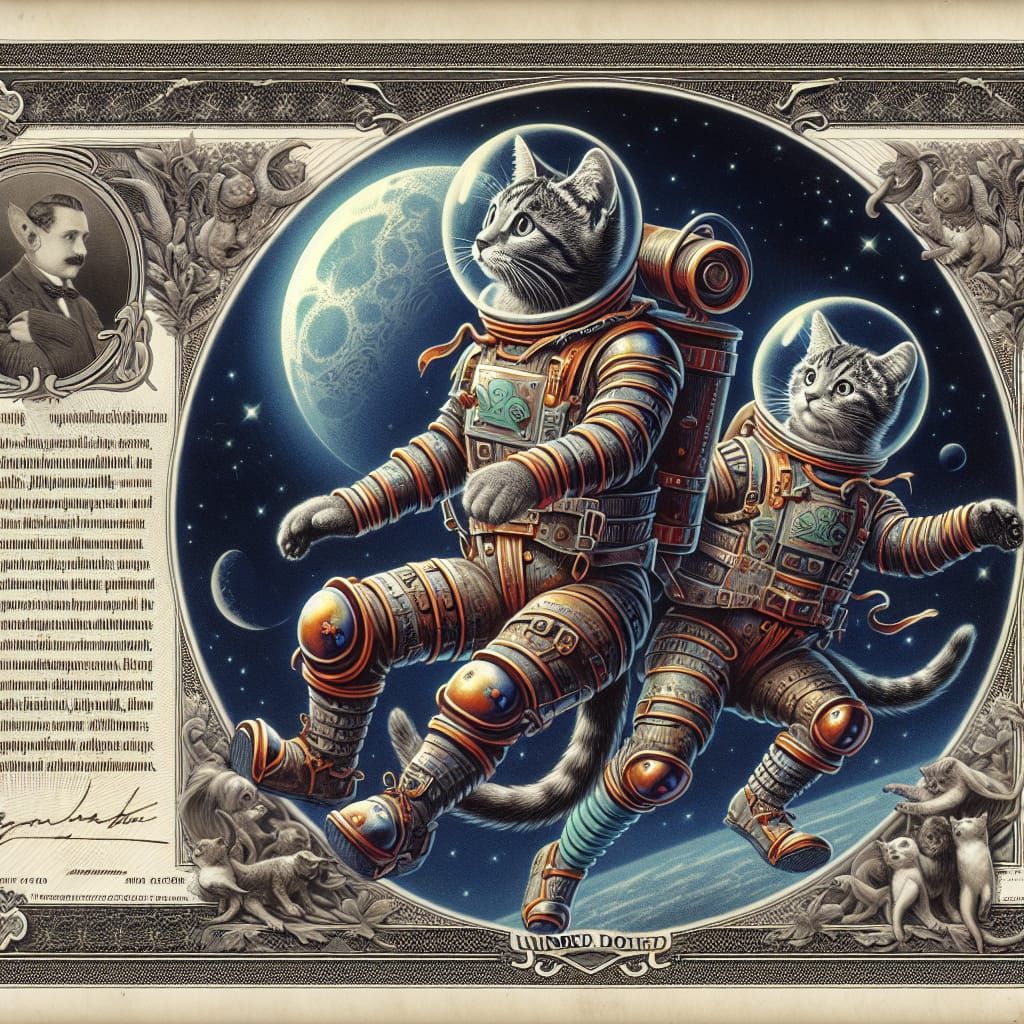 Steampunk Space Kittens Vintage Stock Certificate
