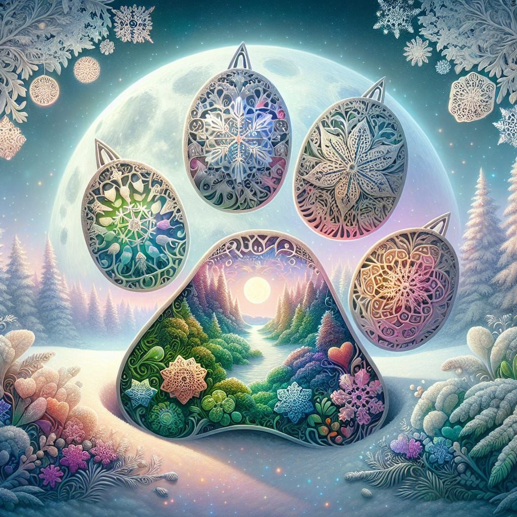 Moonlit Paw Print in Pastel Jungle Wonderland