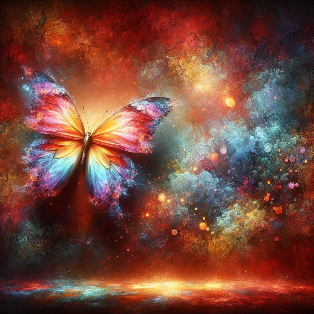 Majestic Butterfly on Textured Red Background - Hyperrealist...