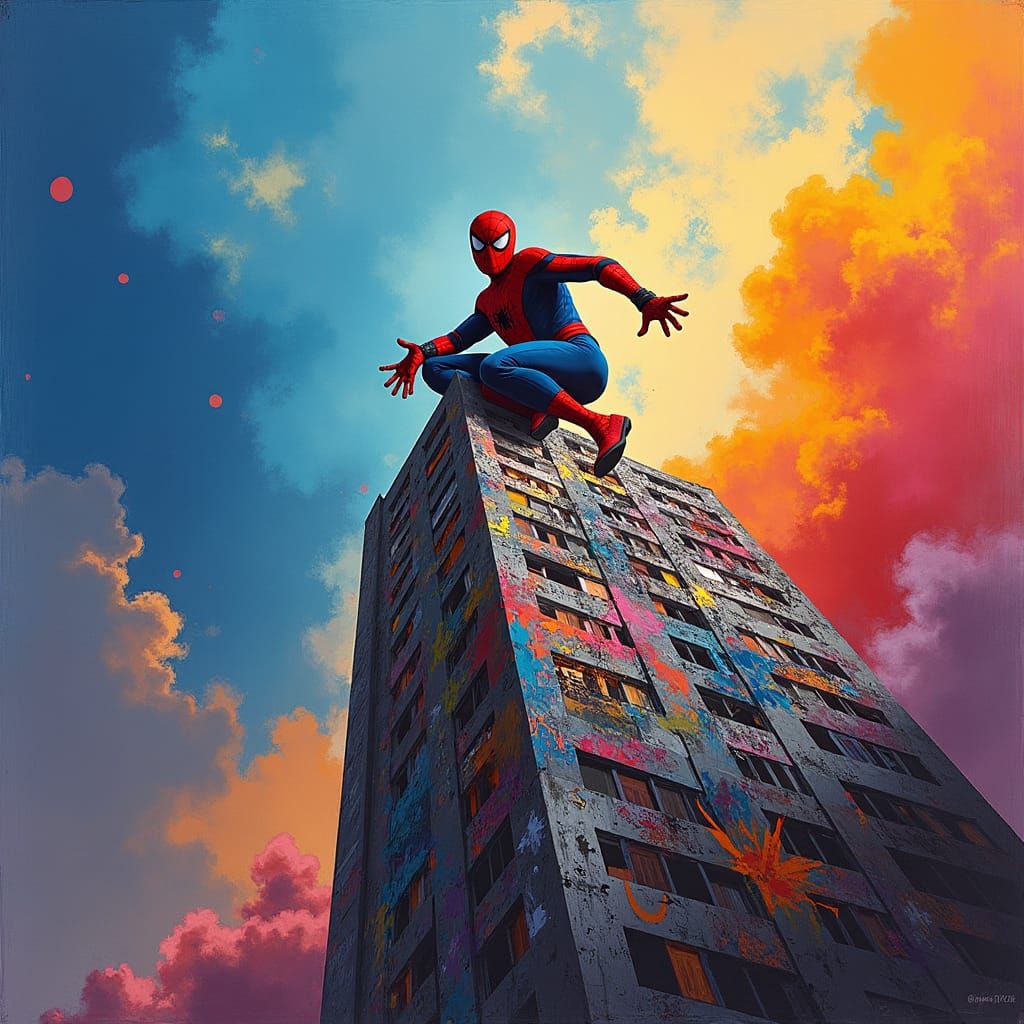 Spiderman in Basquiat-Style Cityscape: Fantasy Concept Art
