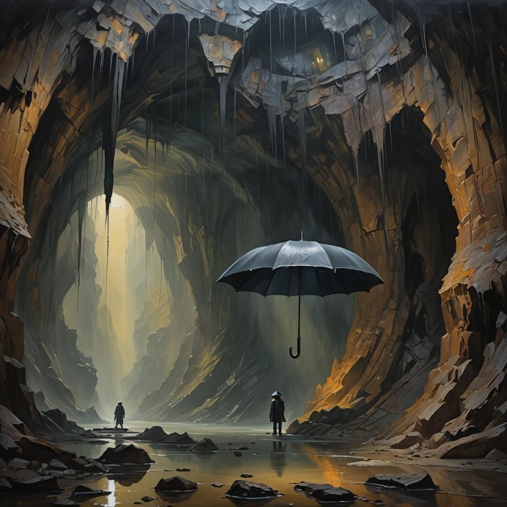 Ethereal Umbrella in Demon Cave Oil Painting