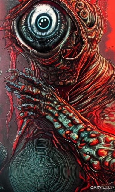 Reptilian Eyeball Monster: Dark Horror Concept Art
