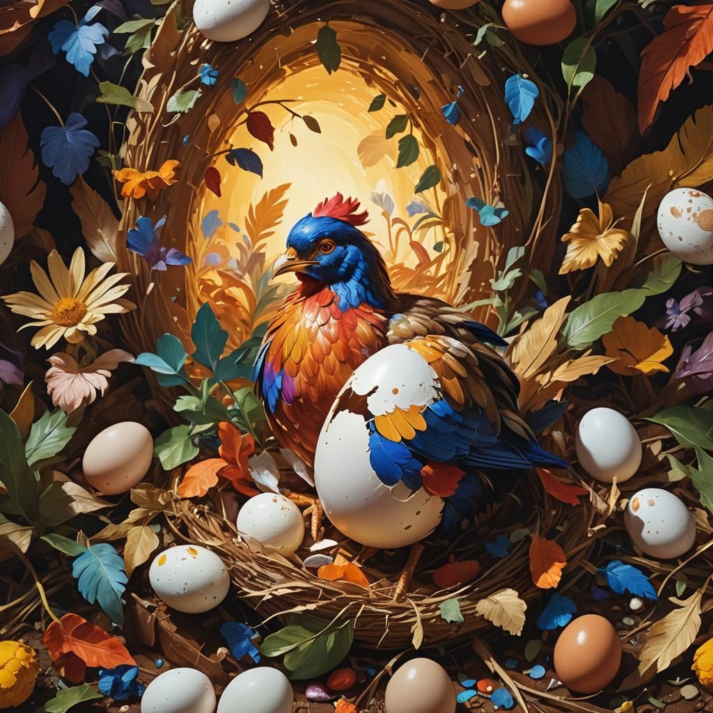 Fantastical Chick Emerges in Forest Concept Art