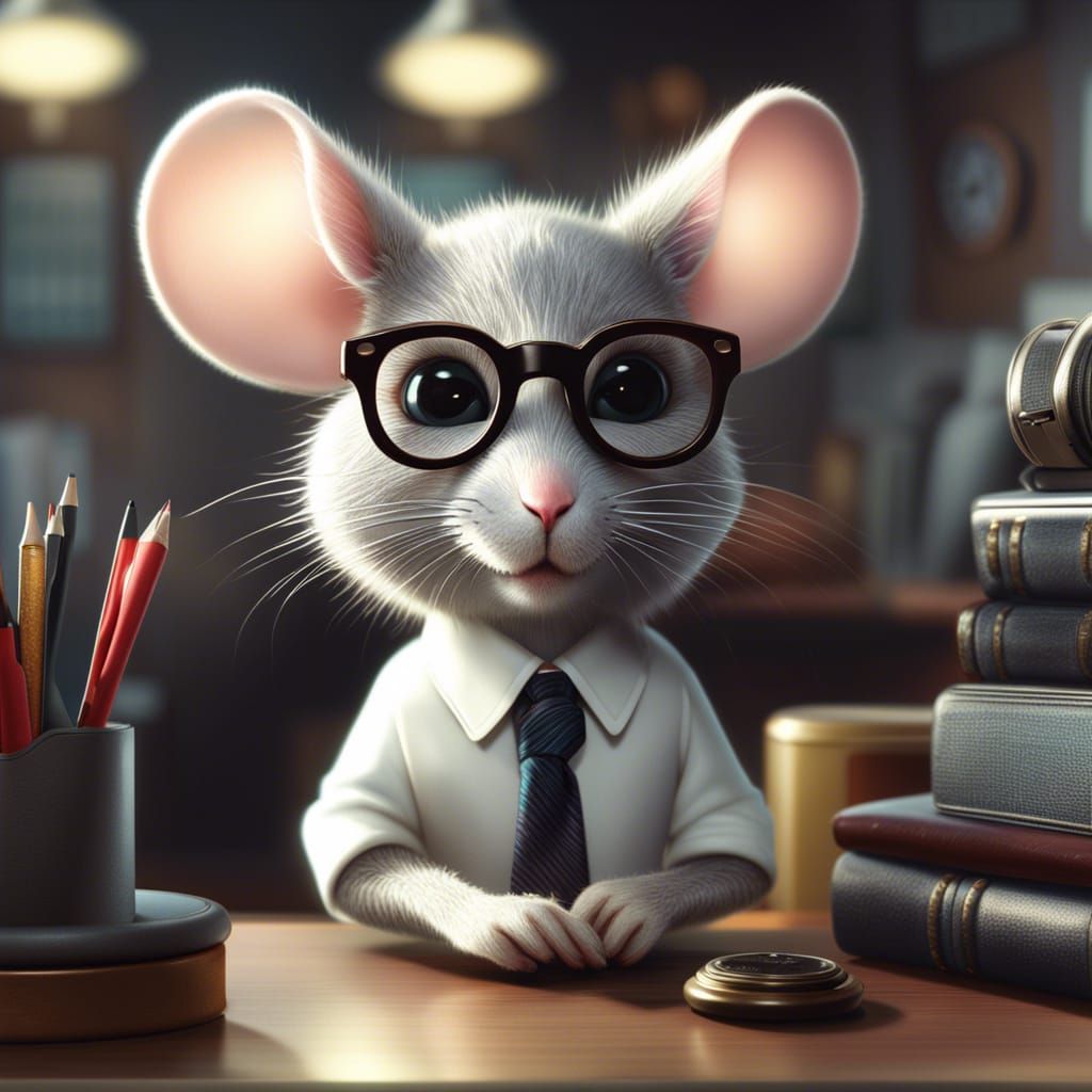 Anthropomorphic Mouse Office Headshot: Digital Concept Art