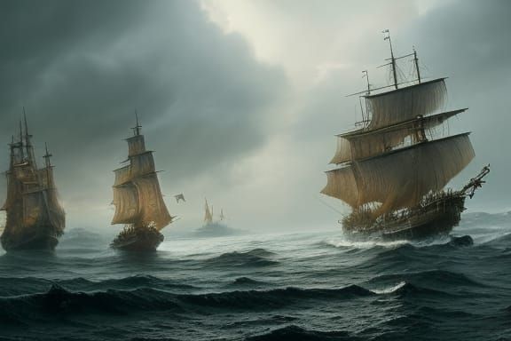 Pirate Ship on the Ocean: Dark Fantasy Art