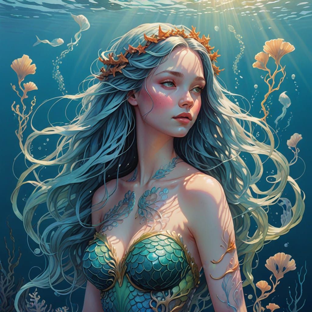 Luminous Mermaid in Watercolor Style