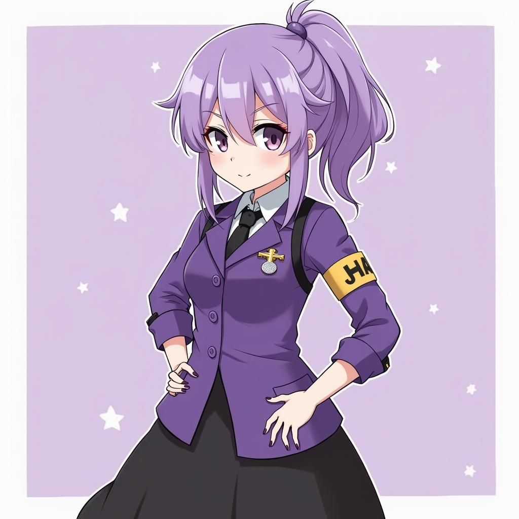 Anime Girl with Purple Hair in Manga Style