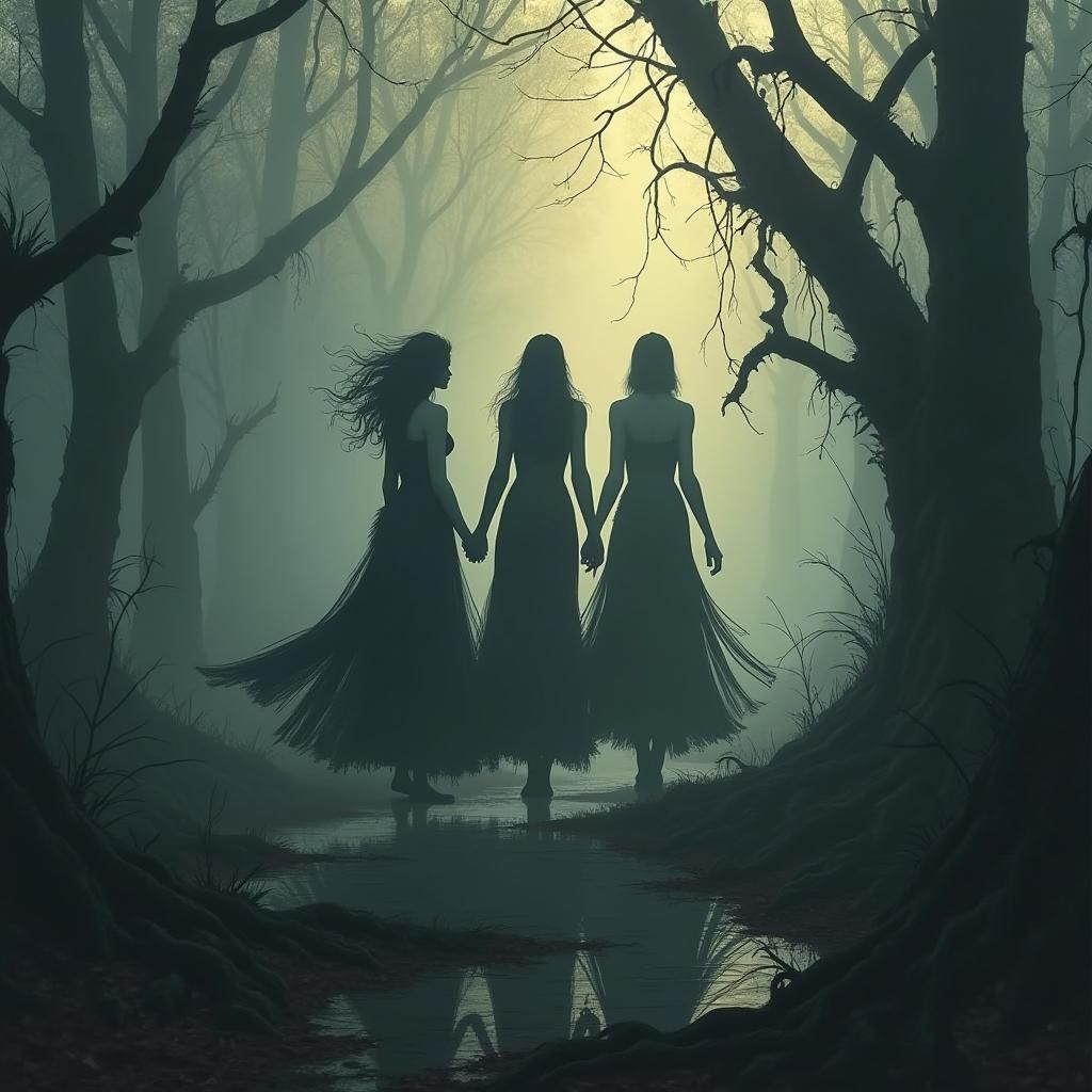 Ethereal Dancers in Haunted Swamp: Digital Painting