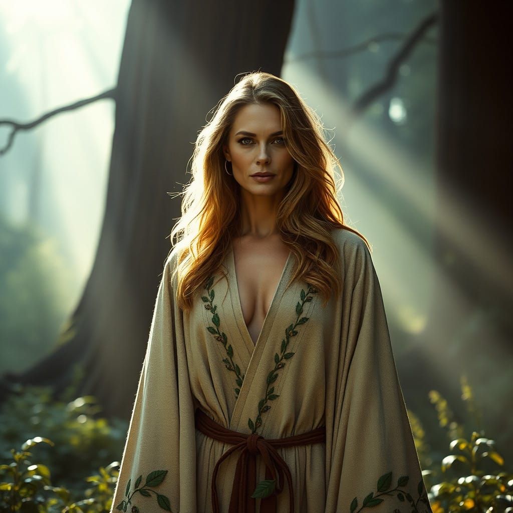 Heidi Klum as a Powerful Druid in a Whimsical Fantasy Realm