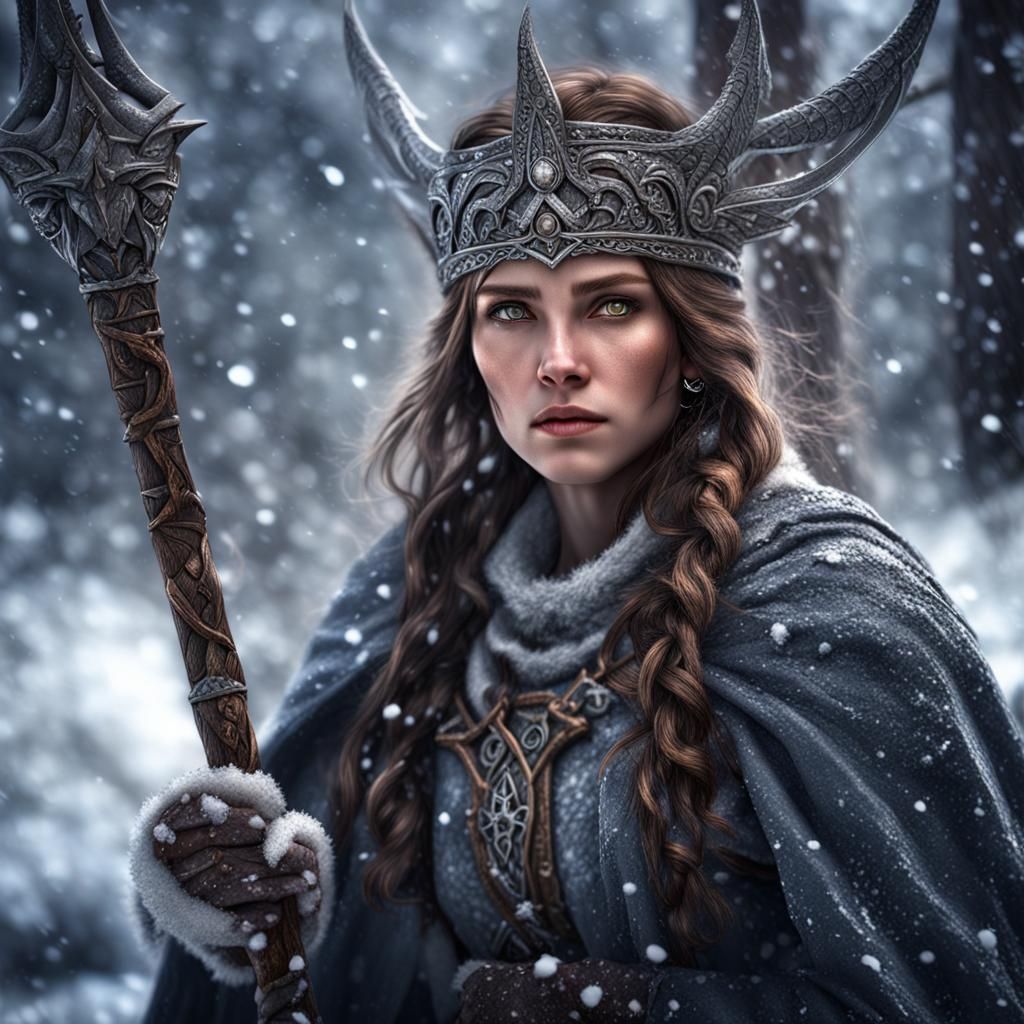 Hyperrealistic Snow Goddess Warrior in Cinematic Style
