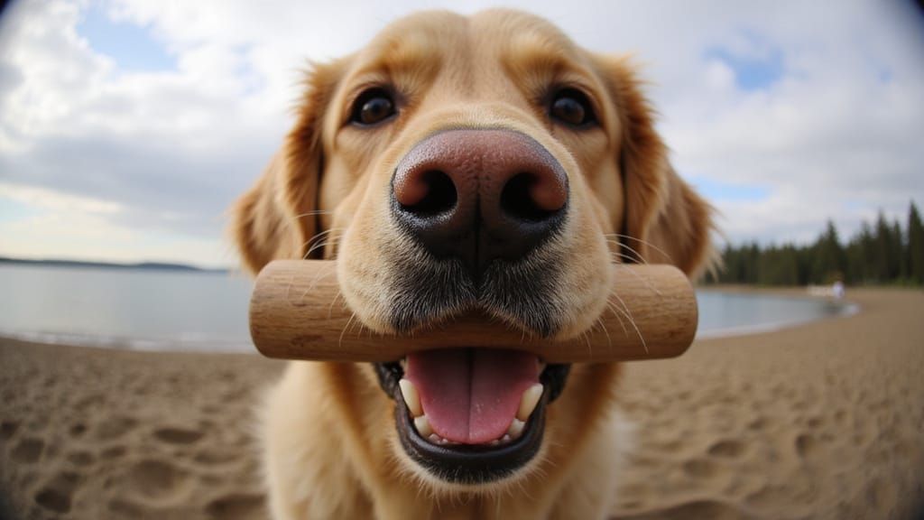 Golden Retriever's Adorable Fisheye View with 360 Camera